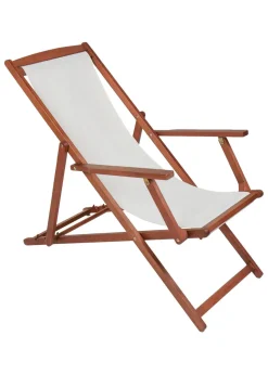 Charles Bentley Folding FSC Eucalyptus Wooden Deck Chair Beach Sun Lounger Cream