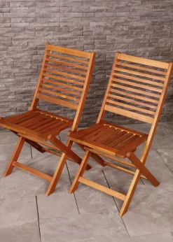 Charles Bentley FSC Acacia Wood Pair of Outdoor Foldable Chairs (H87.5cm x W46cm x D54cm)