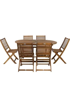 Charles Bentley FSC Acacia Wooden Furniture Patio Oval Table & 6 Chairs (7 Piece)