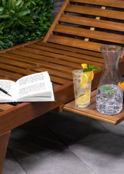 Charles Bentley FSC Acacia Wooden Reclining Sun Lounger With Pull Out Tray