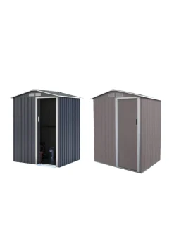 Charles Bentley 4.9ft x 4.3ft Metal Storage Shed Grey Small Apex