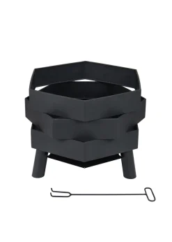 Charles Bentley Hexagonal 46cm Black Powder Coated Steel Modern Firepit (H35.5cm x W46cm x D46cm)