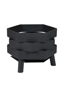 Charles Bentley Hexagonal 46cm Black Powder Coated Steel Modern Firepit (H35.5cm x W46cm x D46cm)