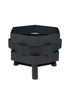 Charles Bentley Hexagonal 46cm Black Powder Coated Steel Modern Firepit (H35.5cm x W46cm x D46cm)