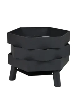 Charles Bentley Hexagonal 46cm Black Powder Coated Steel Modern Firepit (H35.5cm x W46cm x D46cm)