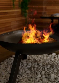 Charles Bentley Large Round Oil Finished Fire Pit Steel Outdoor Heating