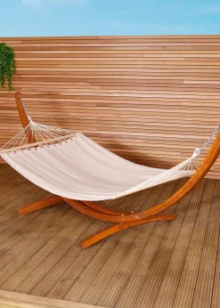 Charles Bentley 3M Garden Hammock With Wooden Arc Stand Cream (One Person)