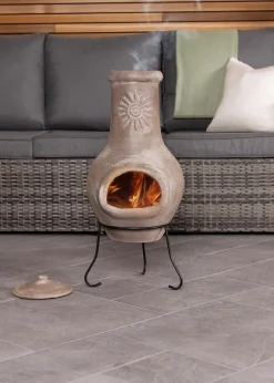 Charles Bentley Outdoor Medium Natural Clay Chiminea Patio Heater (80cm x 35cm)
