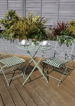 Charles Bentley Rustic Wrought Iron Outdoor Bistro Set Sage Green (2 Seater)