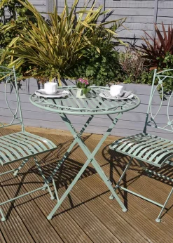 Charles Bentley Rustic Wrought Iron Outdoor Bistro Set Sage Green (2 Seater)