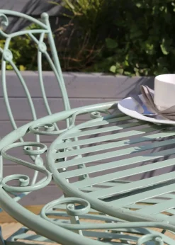 Charles Bentley Rustic Wrought Iron Outdoor Bistro Set Sage Green (2 Seater)