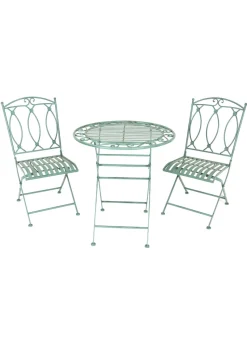 Charles Bentley Rustic Wrought Iron Outdoor Bistro Set Sage Green (2 Seater)