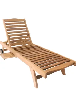 Charles Bentley Solid Wooden Teak Garden Patio Reclining Sun Lounger Sunbed (H35cm x W202cm x D65cm)