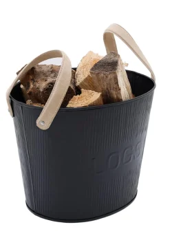 Charles Bentley Spruce Small Leather Handled Fireside Wood Bucket