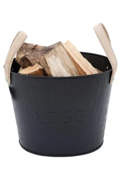 Charles Bentley Spruce Small Leather Handled Fireside Wood Bucket