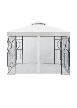 Charles Bentley Steel Art Cream Gazebo Party Tent With Fly Screen (H3m x L3m x W2.6m)