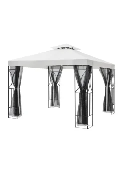 Charles Bentley Steel Art Cream Gazebo Party Tent With Fly Screen (H3m x L3m x W2.6m)