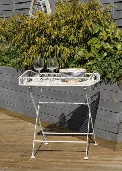 Charles Bentley Wrought Decorative Iron Garden Side Table White (H40cm x L55cm x W67cm)