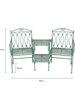 Charles Bentley Wrought Iron Rustic Companion Seat for Two Sage Green (H68.5cm x W155cm x D91.5cm)