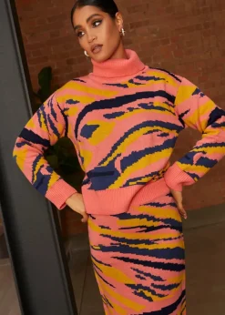 Chi Chi London Abstract Stripe Roll Neck Jumper