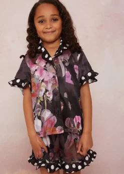 Chi Chi London Black Floral Spot Print Pyjama Short Set (3-9 Years)