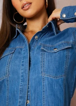 Chi Chi London Blue Long Sleeve Denim Shirt