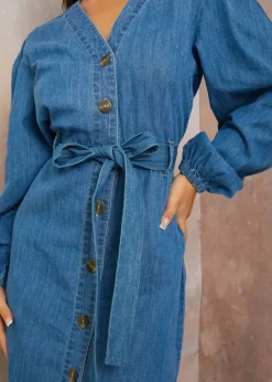 Chi Chi London Blue Long Sleeve Denim Shirt Dress