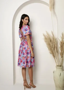 Chi Chi London Blue Square Neck Floral Midi Dress