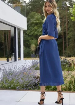 Chi Chi London Cobalt Short Sleeve Dobby Wrap Midi Dress