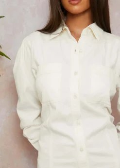 Chi Chi London Cream Long Sleeve Denim Midi Dress