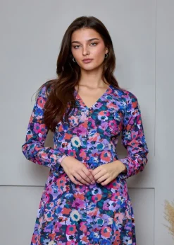 Chi Chi London Multi Floral Button Through Midi Dress