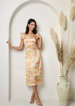 Chi Chi London Multi Plus Size V Neck Abstract Foil Spot Print Midi Dress