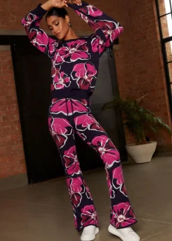 Chi Chi London Navy Abstract Floral Wide Leg Trousers