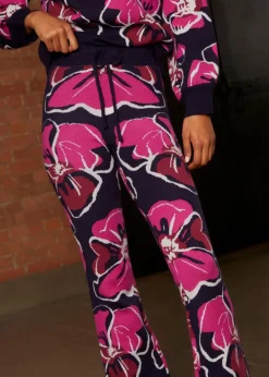 Chi Chi London Navy Abstract Floral Wide Leg Trousers