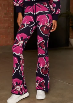 Chi Chi London Navy Abstract Floral Wide Leg Trousers
