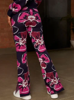 Chi Chi London Navy Abstract Floral Wide Leg Trousers