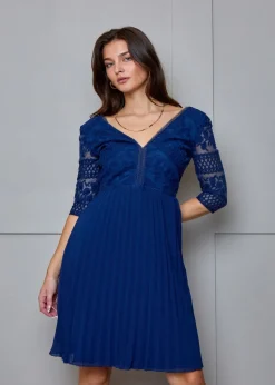 Chi Chi London Navy Long Sleeve V Neck Midi Dress