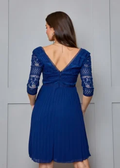 Chi Chi London Navy Long Sleeve V Neck Midi Dress