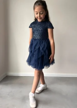Chi Chi London Navy Younger Girls Sequin Tulle Midi Dress (3-8 Years)