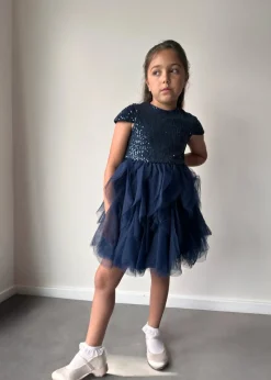 Chi Chi London Navy Younger Girls Sequin Tulle Midi Dress (3-8 Years)