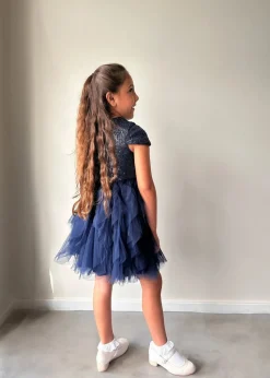 Chi Chi London Navy Younger Girls Sequin Tulle Midi Dress (3-8 Years)