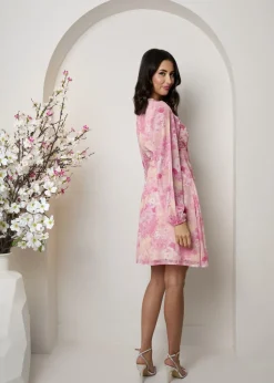Chi Chi London Pink Long Sleeve Floral Mini Dress