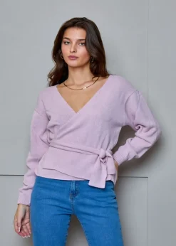 Chi Chi London Pink V Neck Wrap Jumper