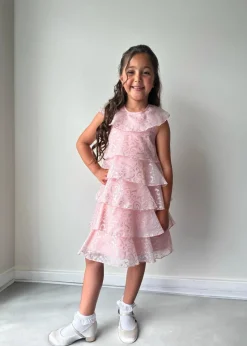 Chi Chi London Pink Younger Girls Tiered Sparkle Midi Dress (4-8 Years)