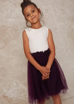 Chi Chi London Purple Girls Contrast 3D Floral Tutu Dress (3-12 Years)