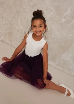 Chi Chi London Purple Girls Contrast 3D Floral Tutu Dress (3-12 Years)