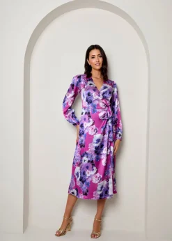 Chi Chi London Purple Long Sleeve Floral Wrap Dress