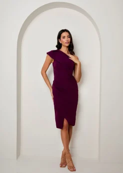 Chi Chi London Purple One Shoulder Wrap Detail Midi Dress