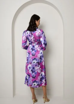 Chi Chi London Purple Plus Size Long Sleeve Floral Wrap Dress