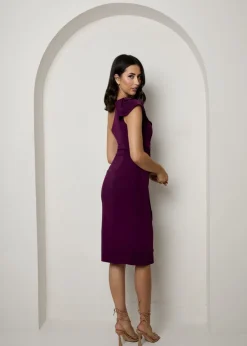 Chi Chi London Purple Plus Size One Shoulder Wrap Detail Midi Dress